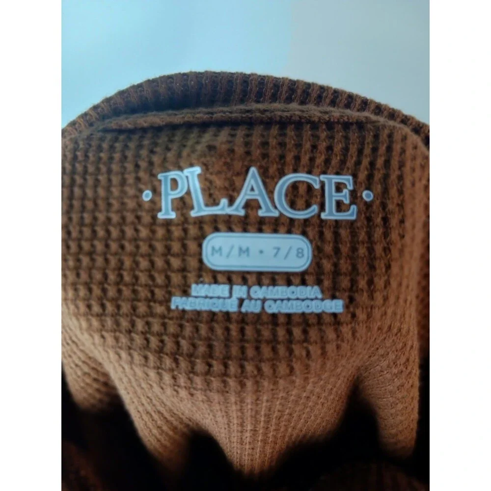 The Childrens Place Boys Brown Thermal Henley Long Sleeve Shirt Size M 7/8
